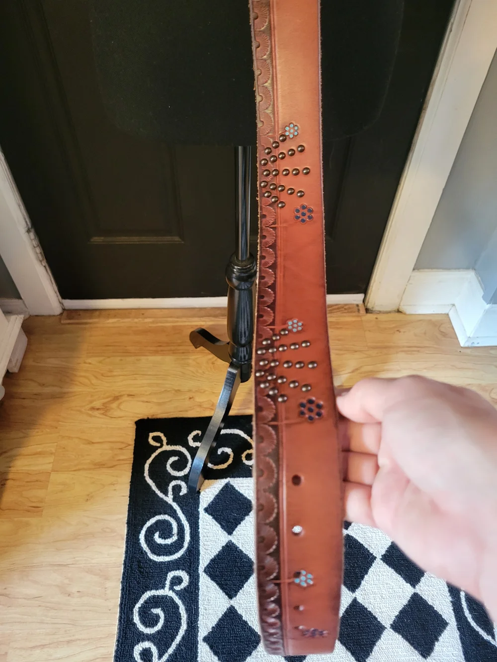 Lucky Brand Tan Leather Studded Belt with Floral Tooling size M